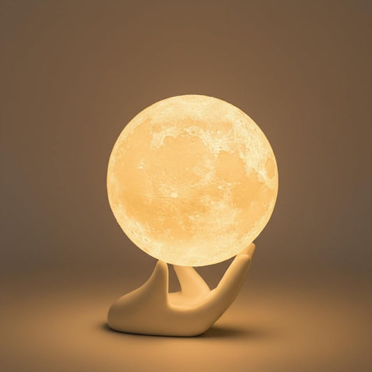 Mydethun Moon Lamp - Home Décor, Mood Lighting with Brightness Control, LED Night Light, Bedroom, Sleep Training Meditation,Birthday Gifts for Kids Women, Ceramic Hand Base, 3.5", White & Yellow