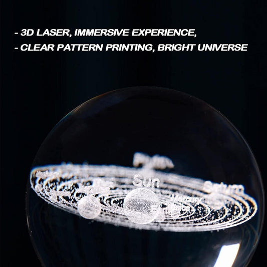 3D Crystal Ball Nightlight Decolamp, 80mm (3.15in) Solar System Model Decor with LED lamp Base, Cool Desk Decor Best Birthday Gifts for Kids Girls Boys Dad Friends Teachers (Solar System)