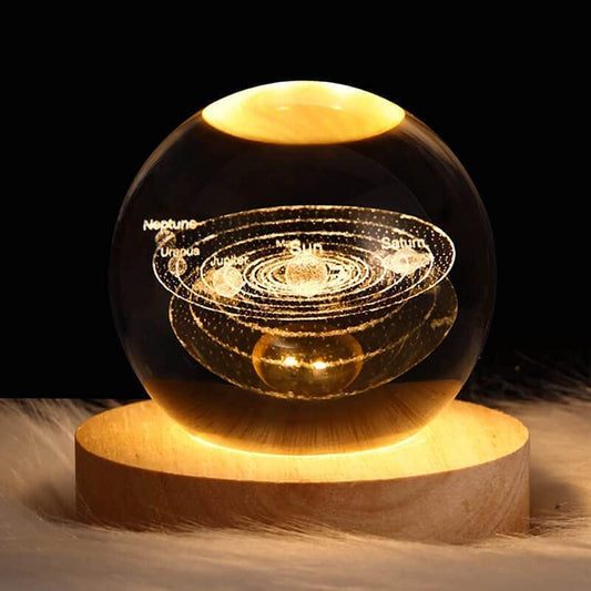 3D Crystal Ball Nightlight Decolamp, 80mm (3.15in) Solar System Model Decor with LED lamp Base, Cool Desk Decor Best Birthday Gifts for Kids Girls Boys Dad Friends Teachers (Solar System)